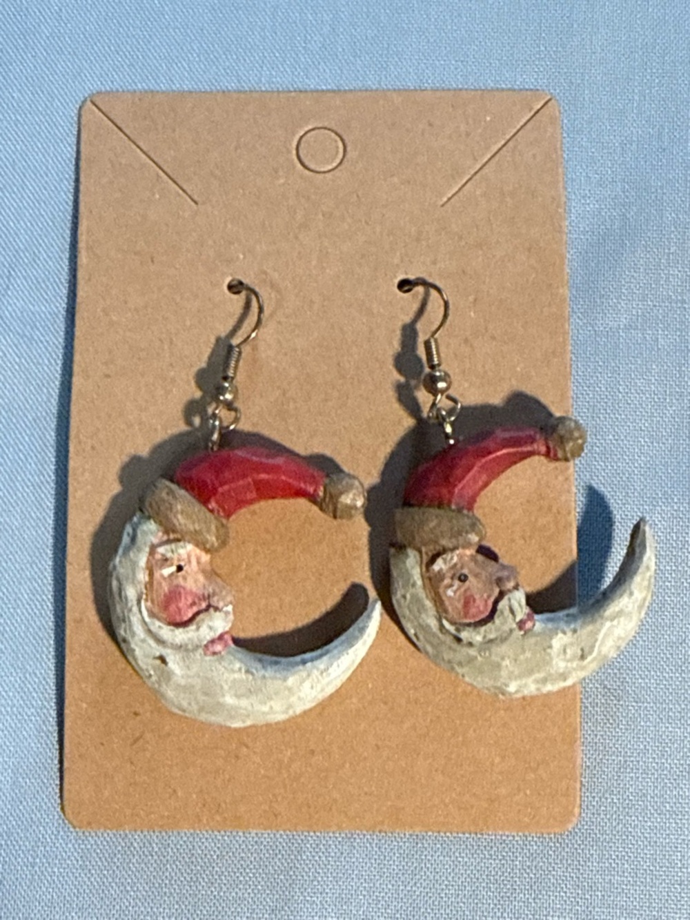 Vintage Santa Claus Crescent Moon Drop Christmas Dangle Earrings Resin